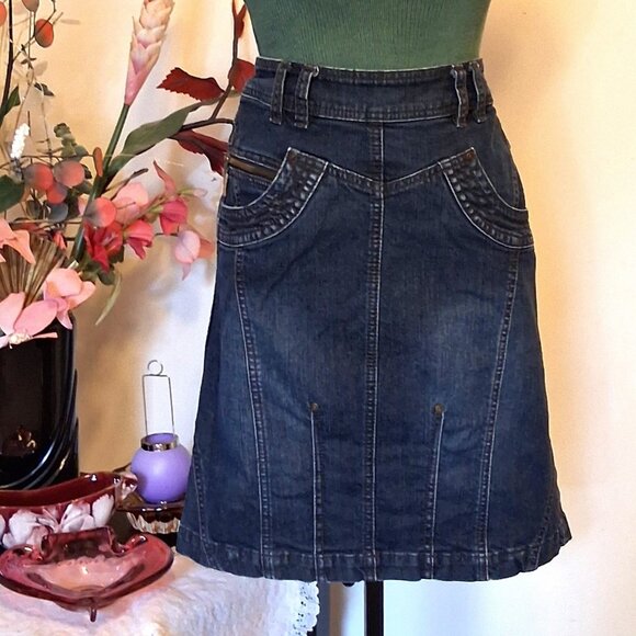 Preowned Sandwich Blue Denim Skirt Chic Knee Length Jean Skirts Tag Size 38 - Picture 2 of 8